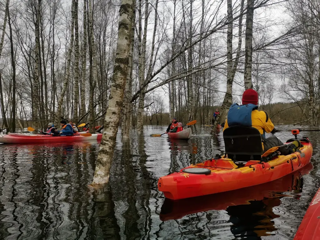 Dvietes Floodplain Springtime Boating in Dviete Floodplain river