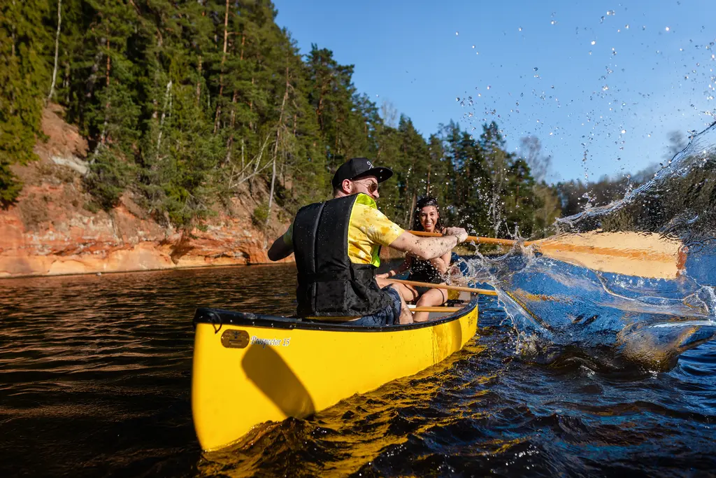 Sigulda adventures Boating on the Gauja River yellow