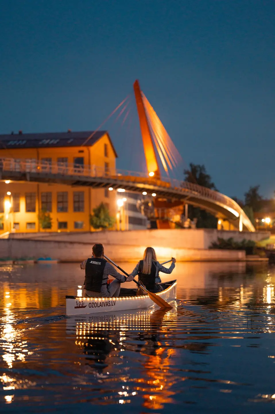 Ozolaivas Sunset Canoeing in Illuminated Boats in Jelgava