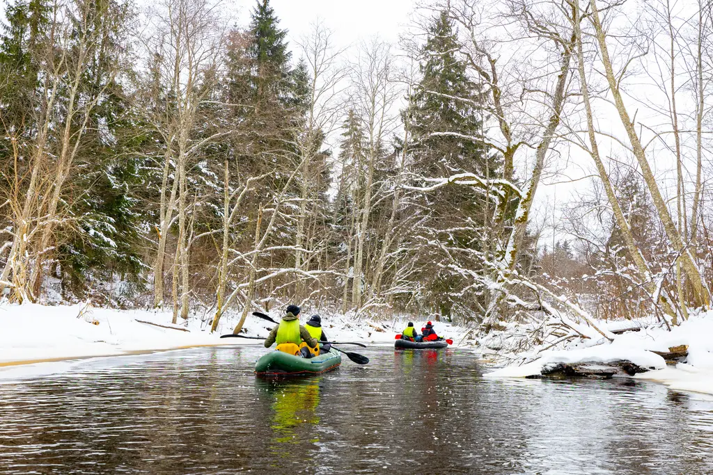 movement spontaneous winter packrafting latvia forest